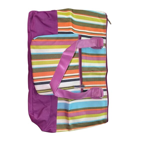 Unbranded Insulated Beach Tote Purple Green Orange Stripe Zip 16"x11.5" NWT - Picture 2 of 5